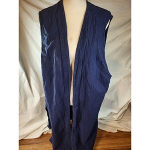 Vtge Navy Blue Silhouettes Size 24 Open Front Sleeveless Duster Lagenlook
